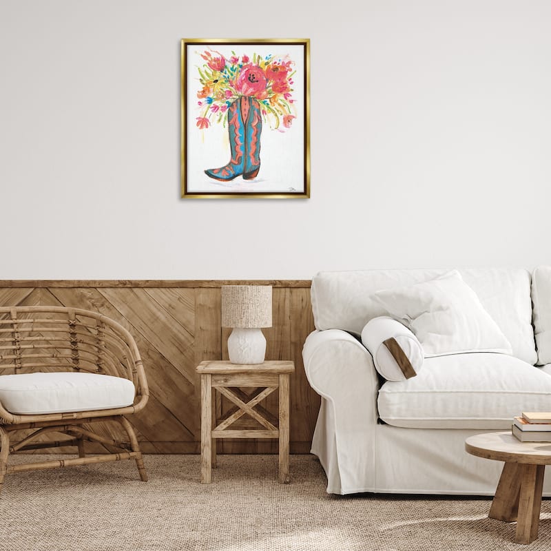 Stupell Floral Cowgirl Boot Pastels Framed Floater Canvas Wall Art Design By Jessica Mingo