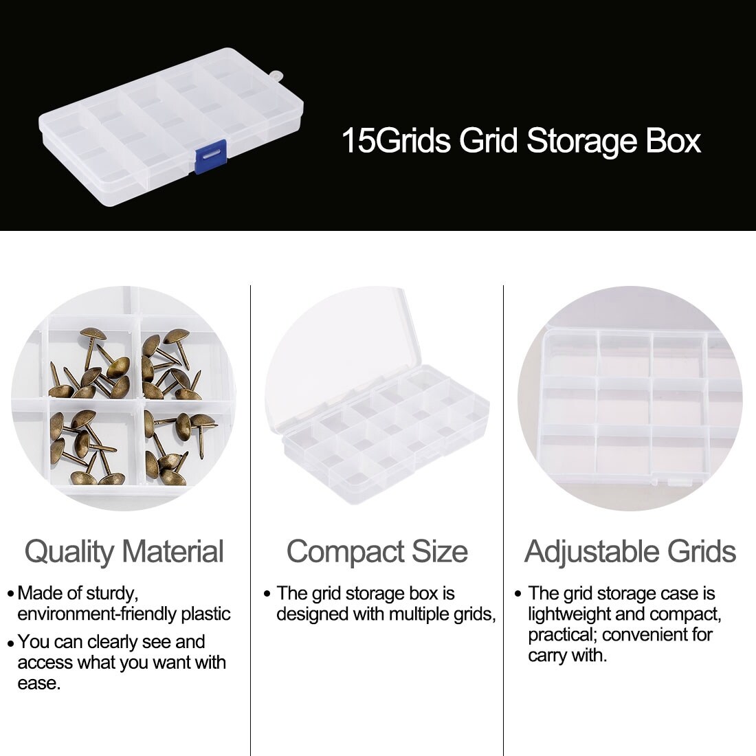 15 Grid Cells Plastic Multipurpose Jewelry Organizer Storage Box