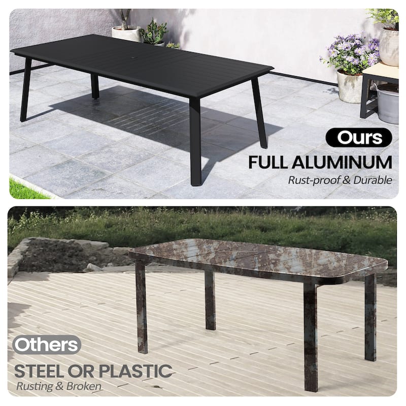 7/9-Piece Aluminum Patio Dining Set Sunbrella Swivel Chair and Dining Table with Umbrella Hole