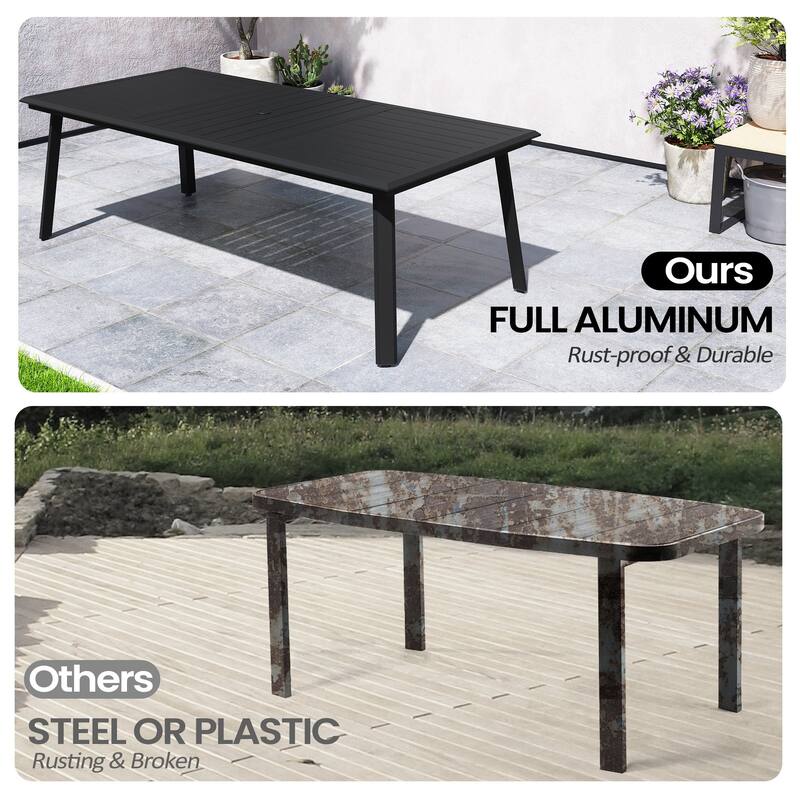 9-Piece Outdoor Dining Set Sunbrella Swivel Chair and Aluminum Dining Table with Umbrella Hole