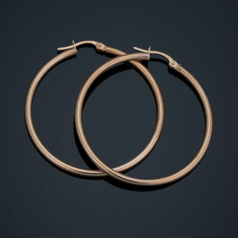 Fremada 14k Gold 2x35 milimeter Polished Tube Hoop Earrings - Rose