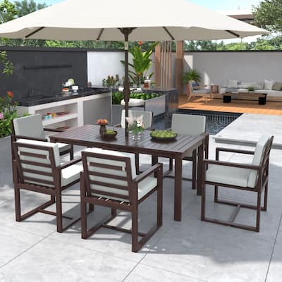 Patio Dining Set Outdoor Dining Table and Chair Set with and Removable Cushions for Patio, Backyard, Garden, Dark Brown