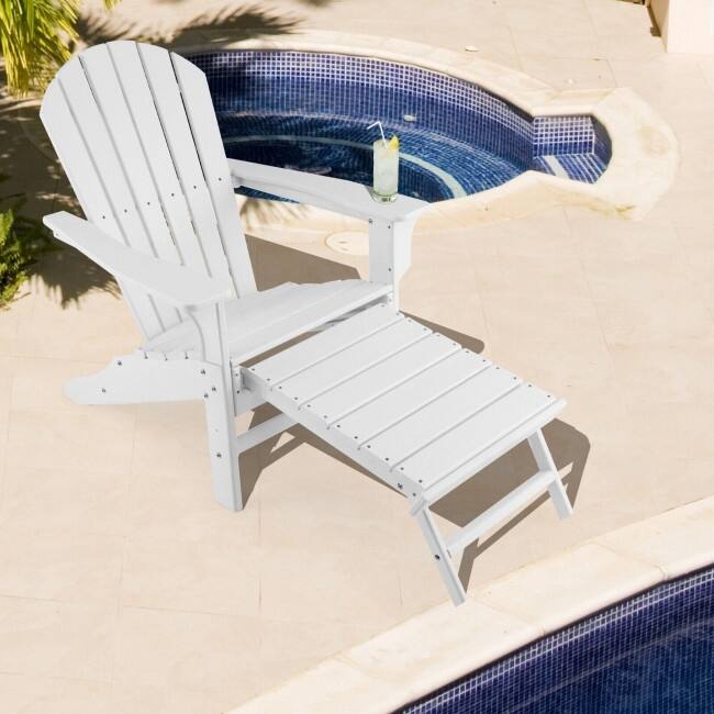 Patio HDPE Adirondack Chair with Retractable Ottoman - 29" x 53" x 37.5" (L x W x H)