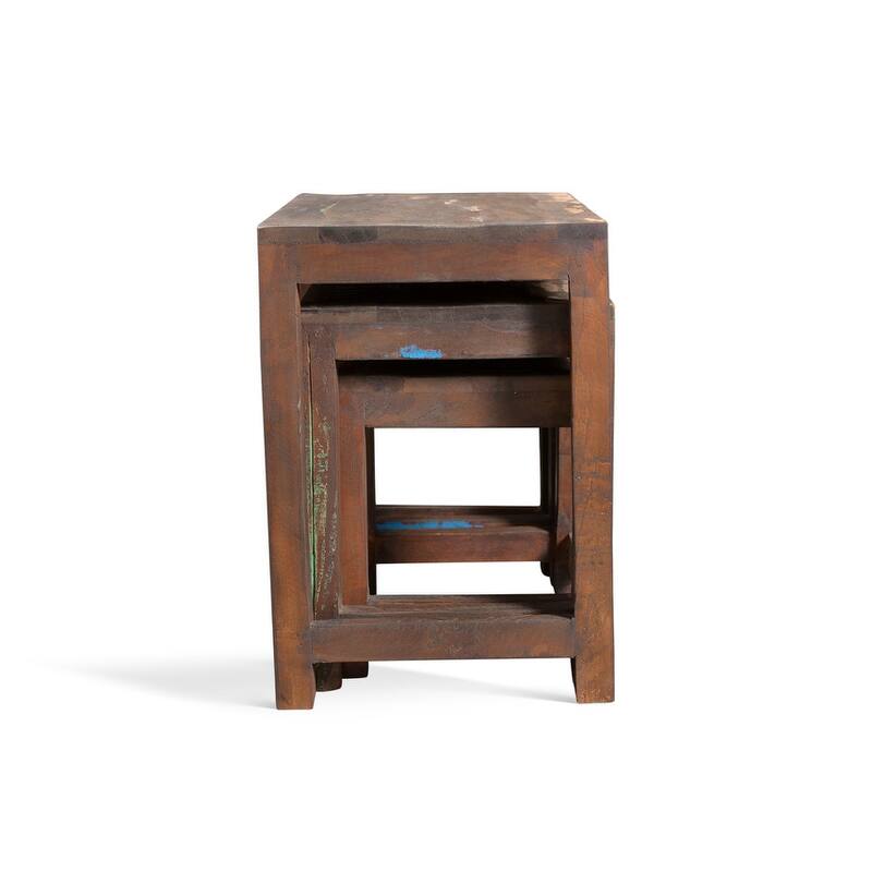 Handmade Old Reclaimed Wood Nesting Tables, Set of 3 (India) - 20" x 16" x 24"