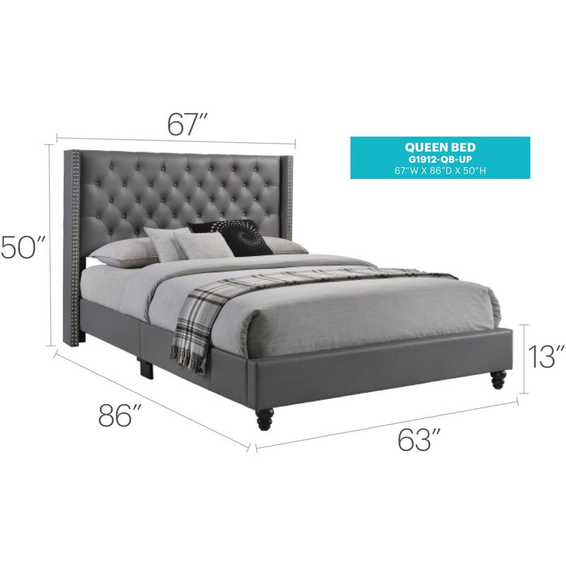 Upholstered Bed Frame 66x86 Inch - Grey Tufted Headboard Bed with Soft Fabric - Modern Bedroom Bed