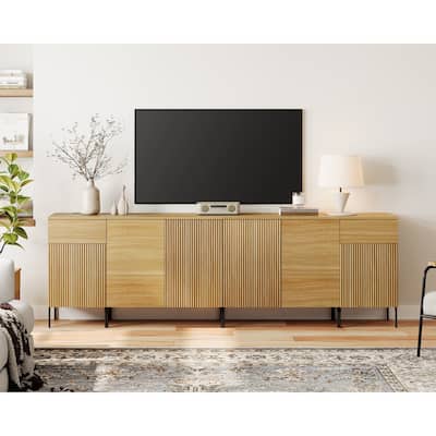 94.5" Modern Reeded Dresser TV Stand For Tvs Up To 100 Inch, Entertainment Center With Charging Station