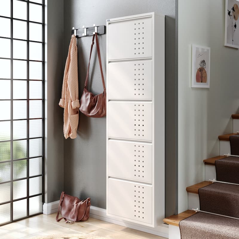 Antibacterial 5 Tier metal shoe cabinet front holes