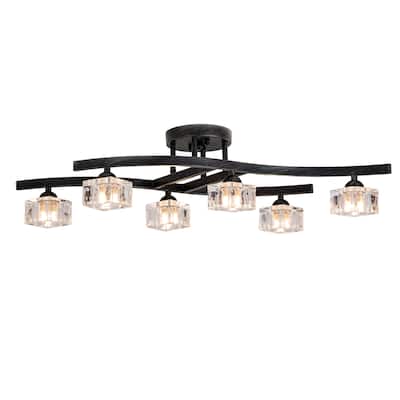 Aika 6-Light Antique Black Flush Mount with Clear Shades