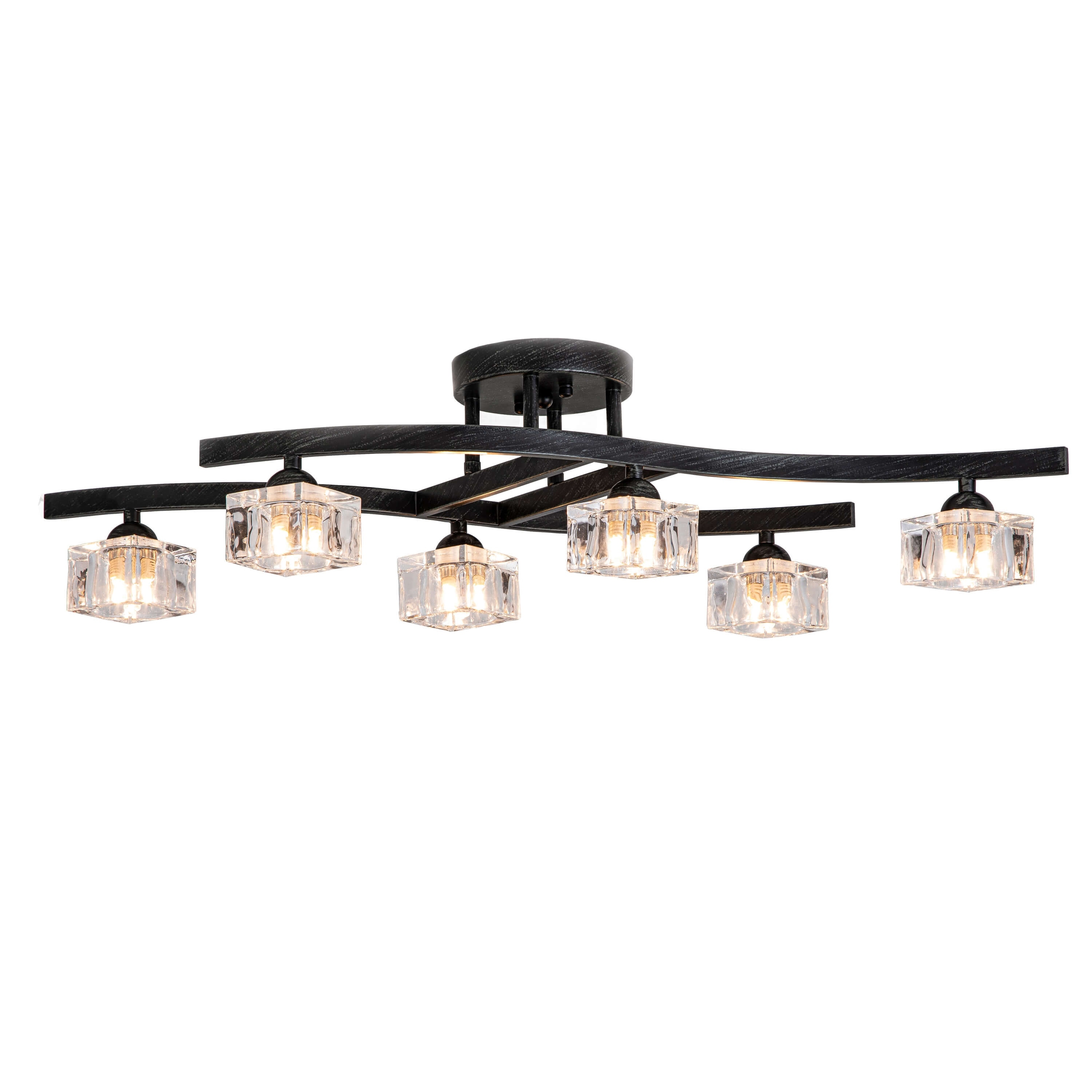 Aika 6-Light Antique Black Flush Mount with Clear Shades - Antique Black