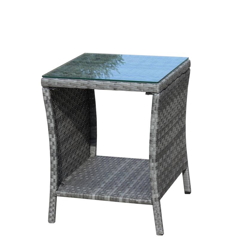 Outdoor Rattan Coffee Table with Clear Tempered Glass and Steel Frame