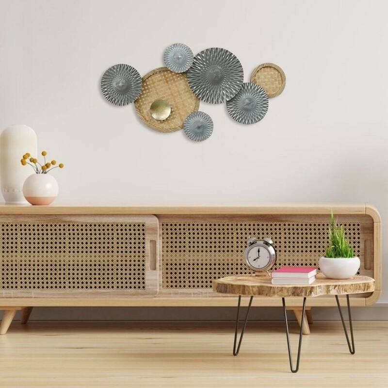 Gold Green Horizontal 3D Ring Metal Wall Art 35x19 Modern Decor