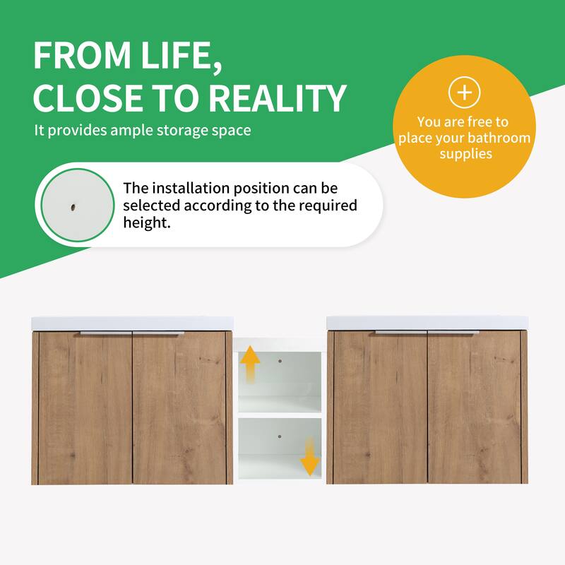 BNK 12/24/36/48/60 Inch Wall-Mounted Bathroom Vanity, Bathroom Cabinet with Doors or Side Shelves