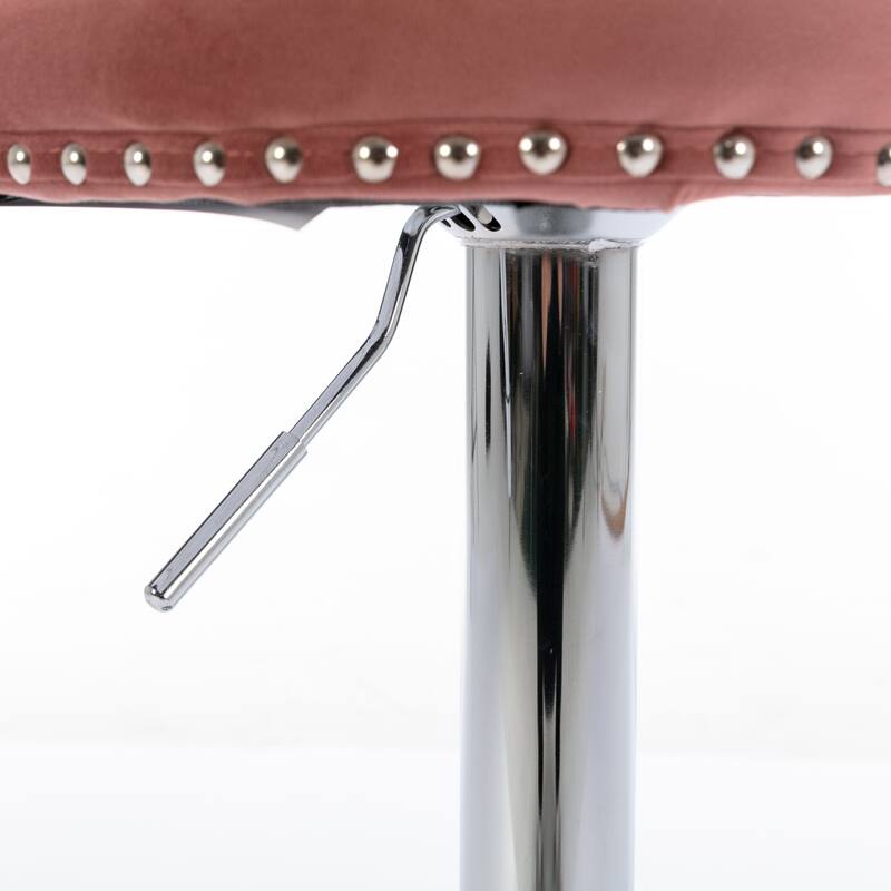 Swivel Counter Height Bar Stool Adjustable Height Barstool w/ Tufted High Back & Nailhead Trim, Pink Velvet Padded Stool, 2Pc