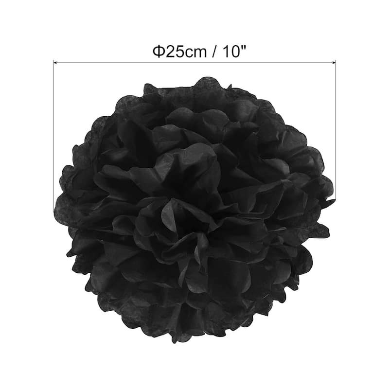 18Pcs 10" Tissue Pom Poms Paper Flowers Ball Party Wedding Decor - Black