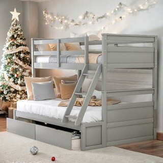 Twin over Full Bunk Bed with Storage, Maximized Space, Split Into 2 Beds, Versatility Galore, Solid Construction, Grey