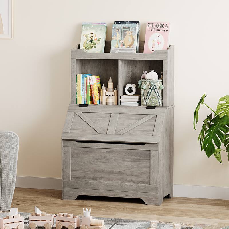 Kids Bookshelf and Toy Storage Organizer Wooden Toy Box Chest