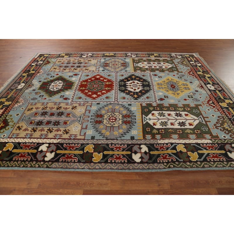Light Blue Geometric Kazak Indian Area Rug Hand-Knotted Wool Carpet - 8'0"x 10'2"