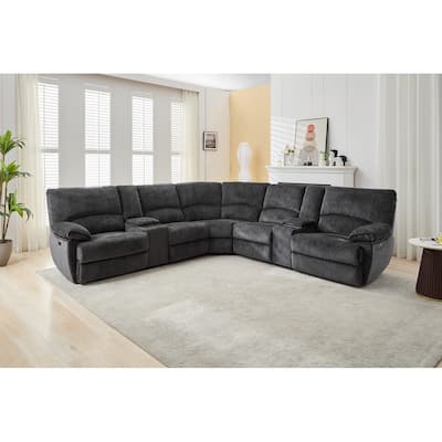 Oversized Power Recliner Sectional Sofa with Wireless Charger USB/Type-C, Consloe Storage Chenille 32.6" Seat Width, Gray