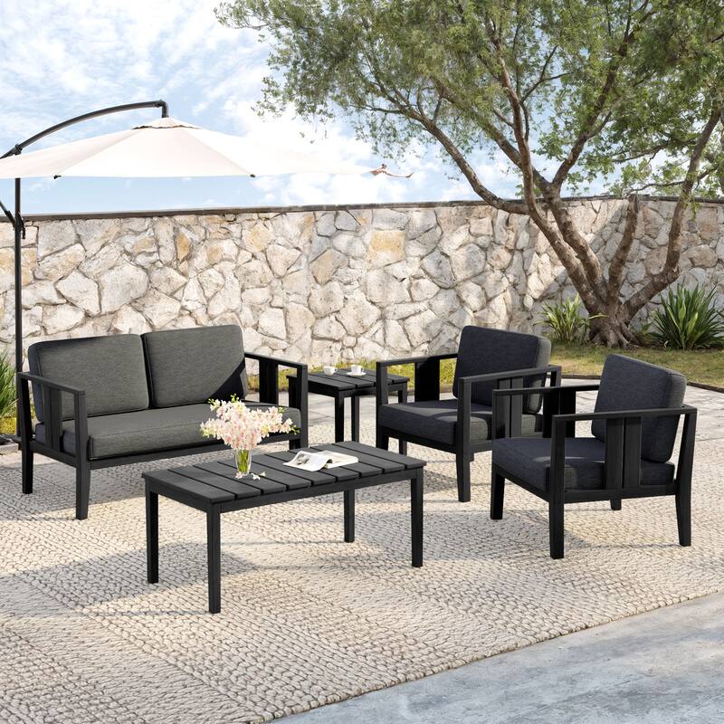 5-Piece Teak Wood Outdoor Conversation Set