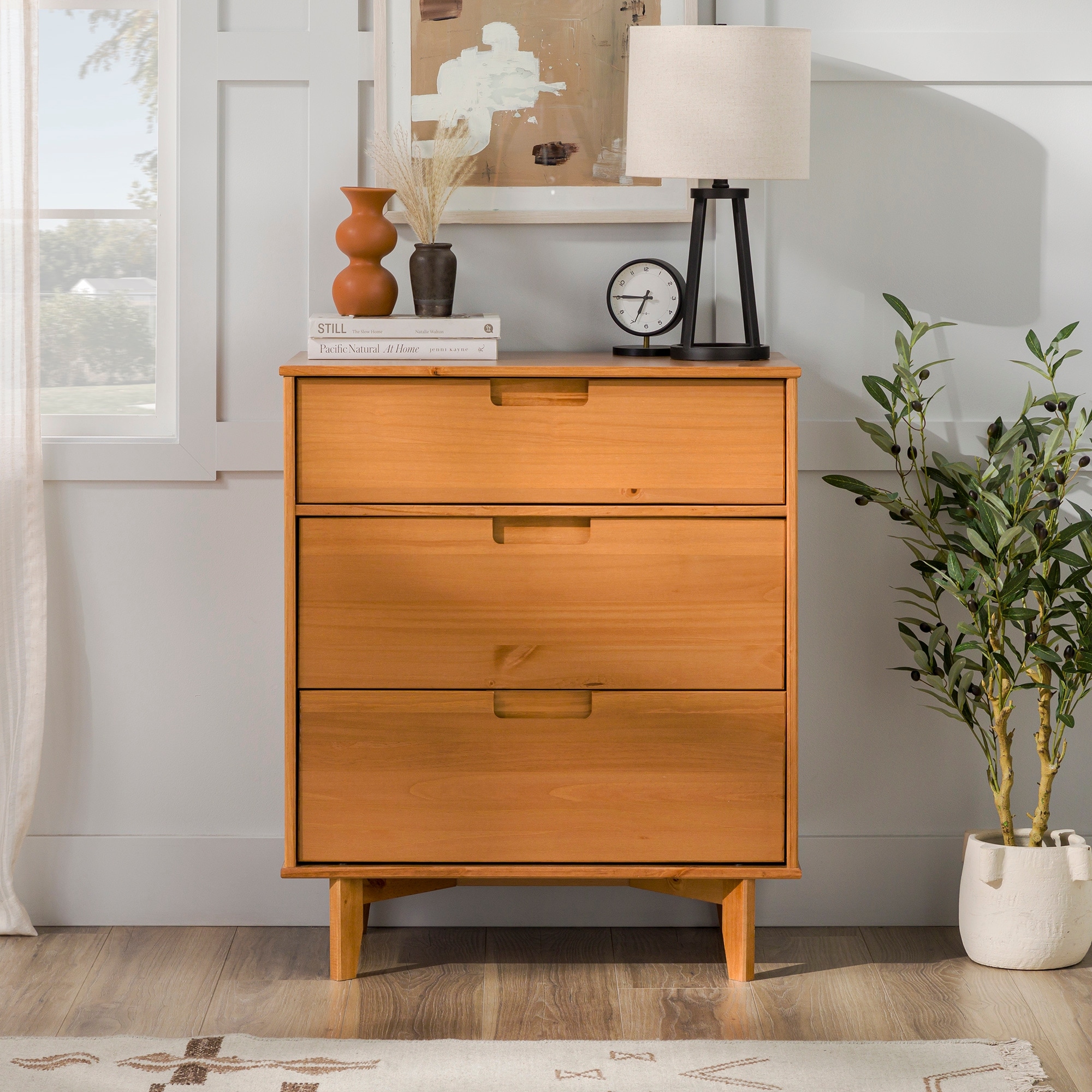 Walker Edison Mid-Century Solid Pine 3-Drawer Storage Chest