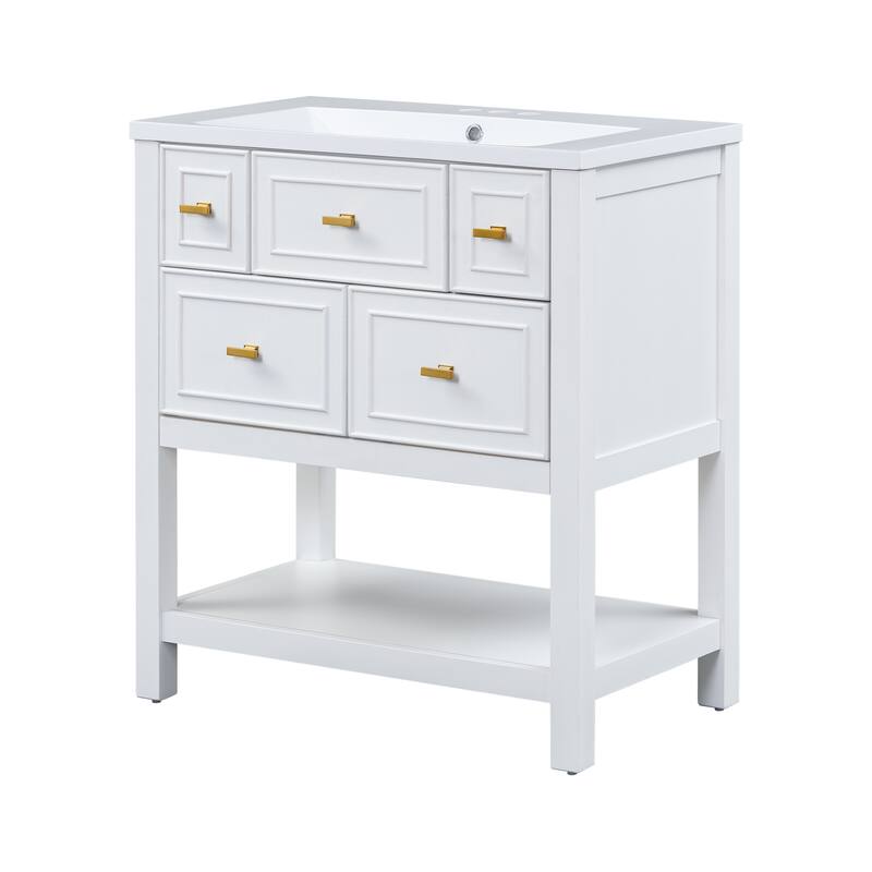Bathroom Storage Cabinet with Resin Sink Combo,with 5 Drawers