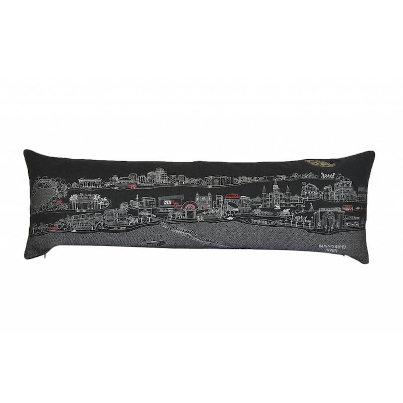 HomeRoots 46" Black New Orleans Nighttime Skyline Lumbar Decorative Pillow