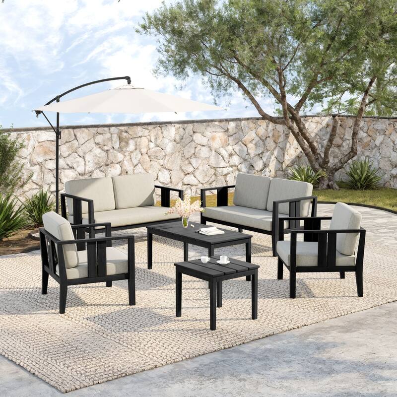 Teak Wood 6-Piece Outdoor Conversation Set with Table
