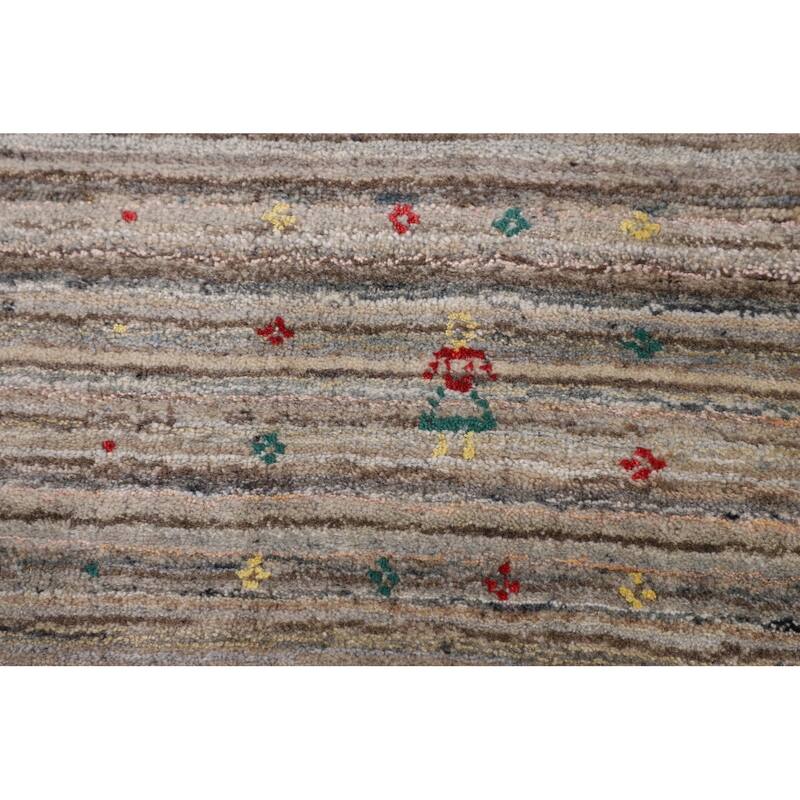 Earth Tone Gabbeh Indian Area Rug Handmade Tribal Wool Carpet - 5'0" X 7'10"