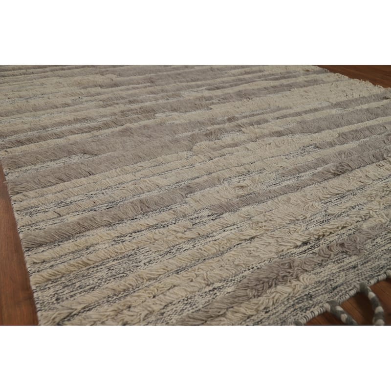 Striped Moroccan Shaggy Oriental Area Rug Handmade Wool Carpet - 5'8" x 8'3"