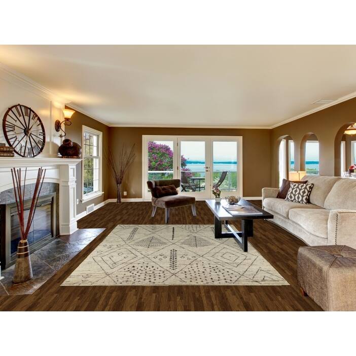 Geometric Moroccan Oriental Rug Handmade Geometric Beige Wool Carpet - 6'9" x 9'7"
