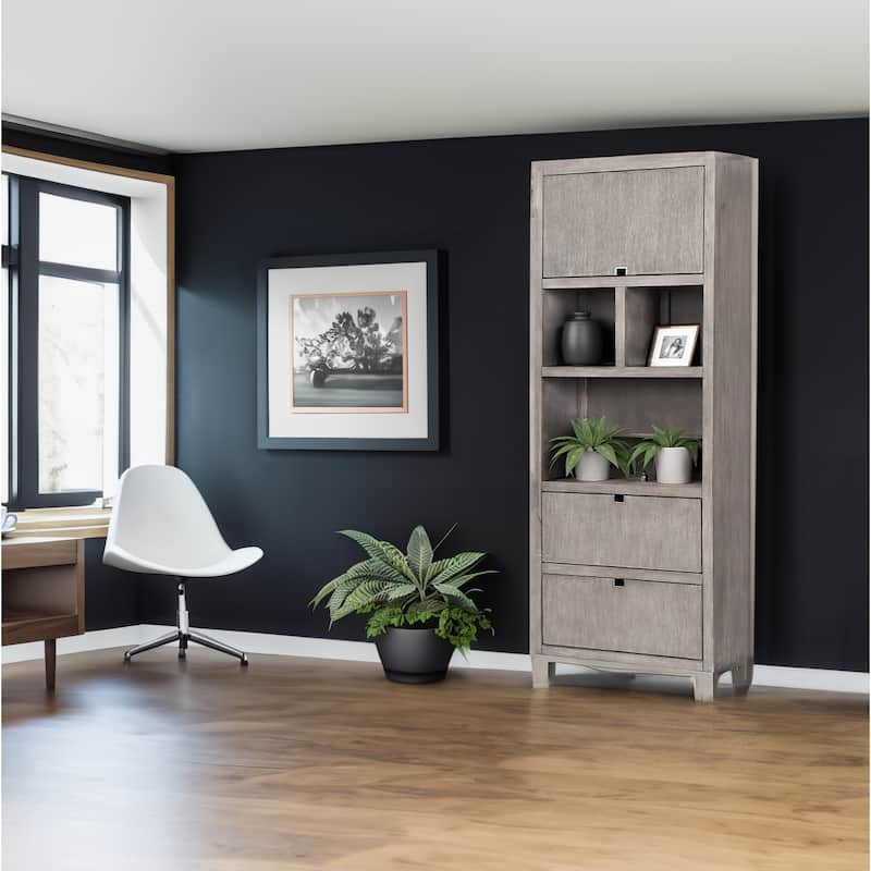 Bridgevine Home Pacific Heights 78 inch Bookcase, No Assembly Required, Melbourne Grey Finish