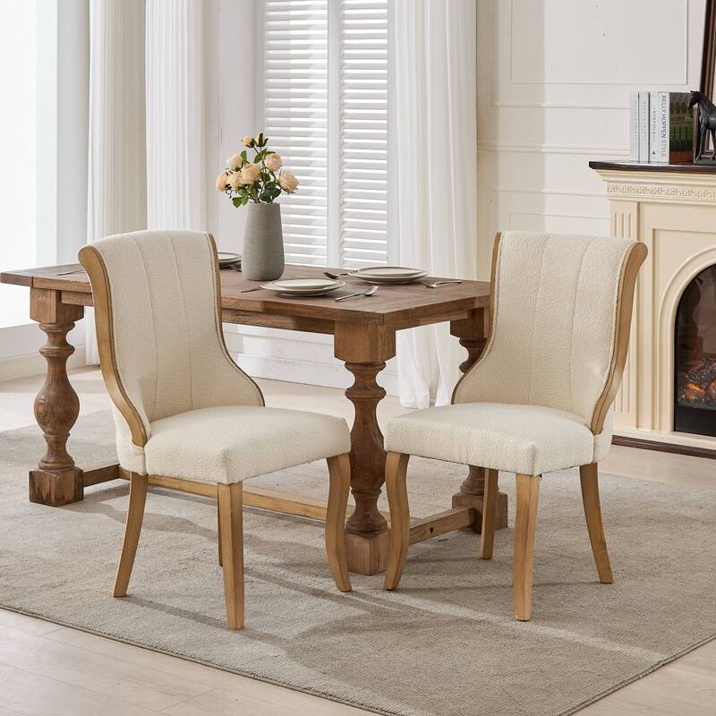 GDF Studio- Snow Velvet Mid-Century Dining Chair with Curved Wood Legs, Set of 2