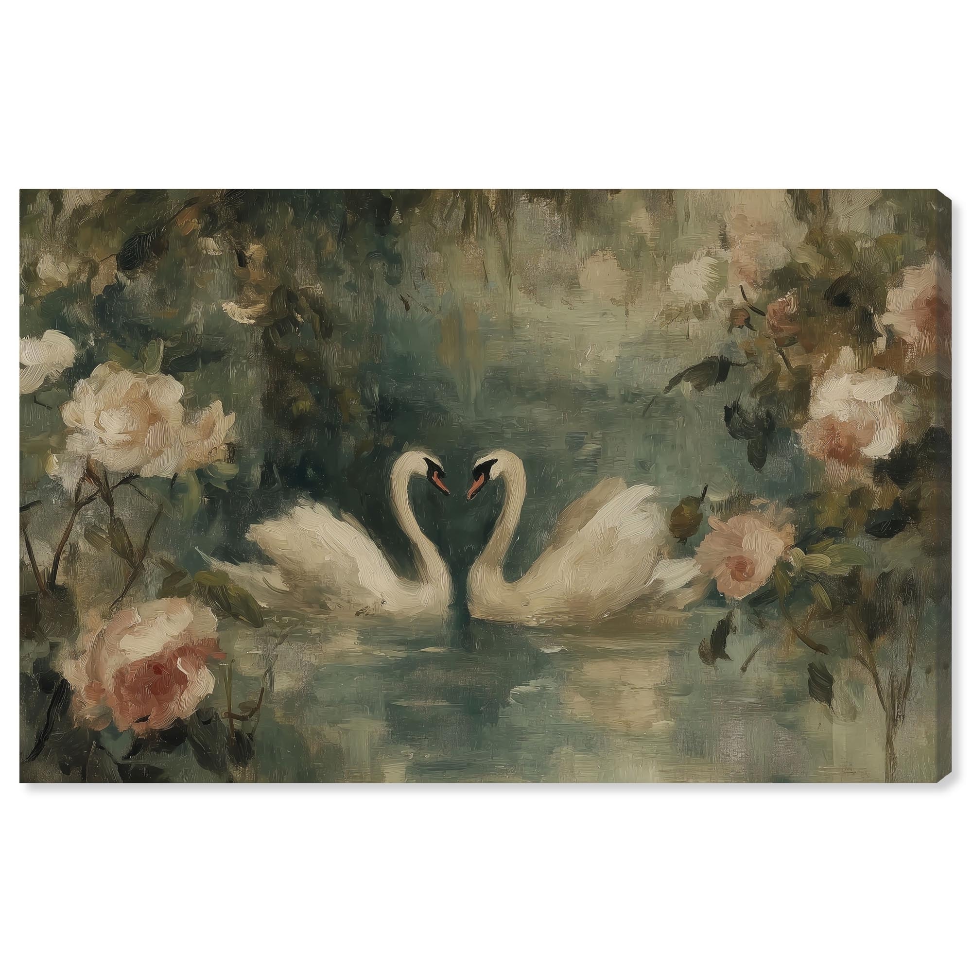 Heart of Two Swans Vintage Wall Decor Wrapped Canvas Print by Art Remedy