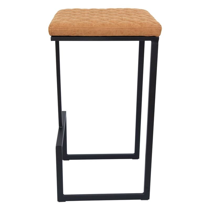 Quincy Leather Quilted Counter Height Barstool (Set of 2) with Upholstered Square Seats & Footrest for Home Bar & Kitchen