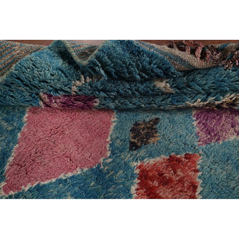Turquoise Blue Moroccan Oriental Area Rug Hand-Knotted Wool Carpet - 5'0"x 9'1"