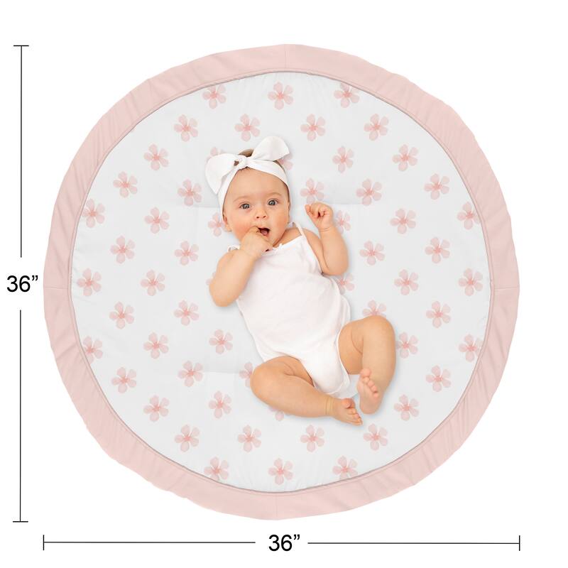 Pink Flower Blossom Girl Baby Tummy Time Playmat - Blush Shabby Chic Farmhouse Daisy for Burgundy Watercolor Floral Collection