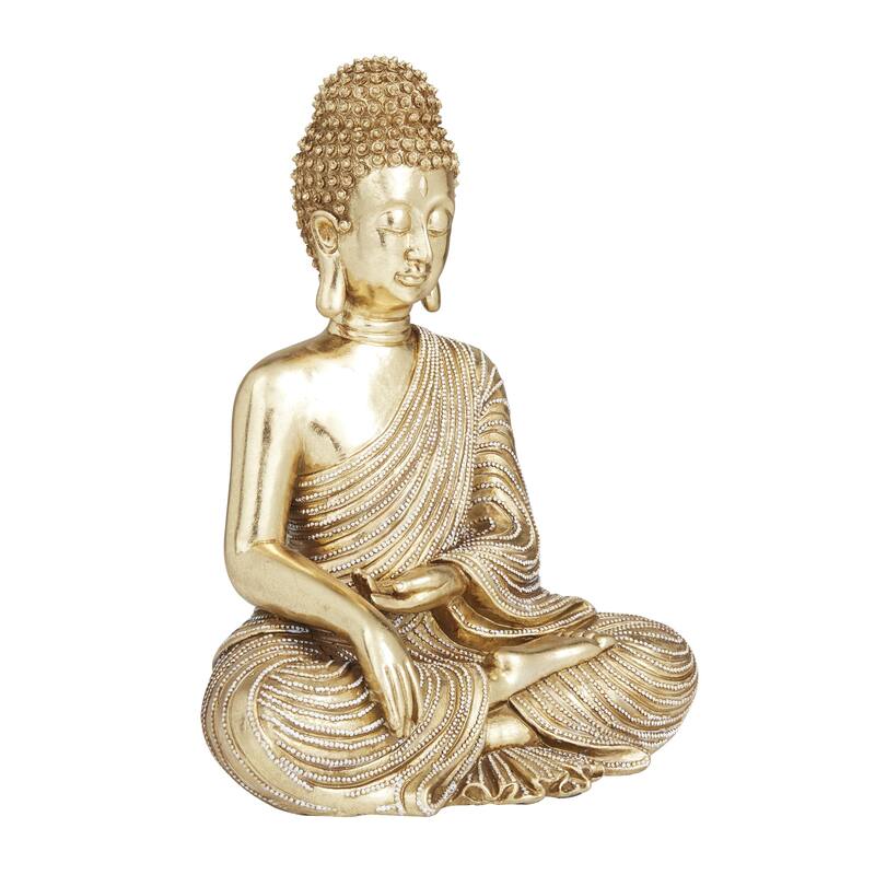 Polystone Buddha Meditating Decorative Sculpture with Engraved Carvings and Relief Detailing - Gold - Roche River Decor