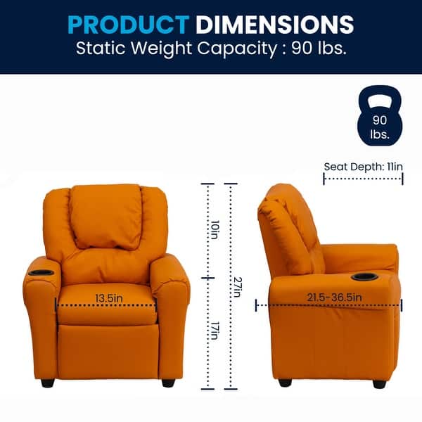dimension image slide 6 of 10, Contemporary Kids Recliner with Cup Holder and Headrest - 24"W x 21.5" - 36.5"D x 27"H