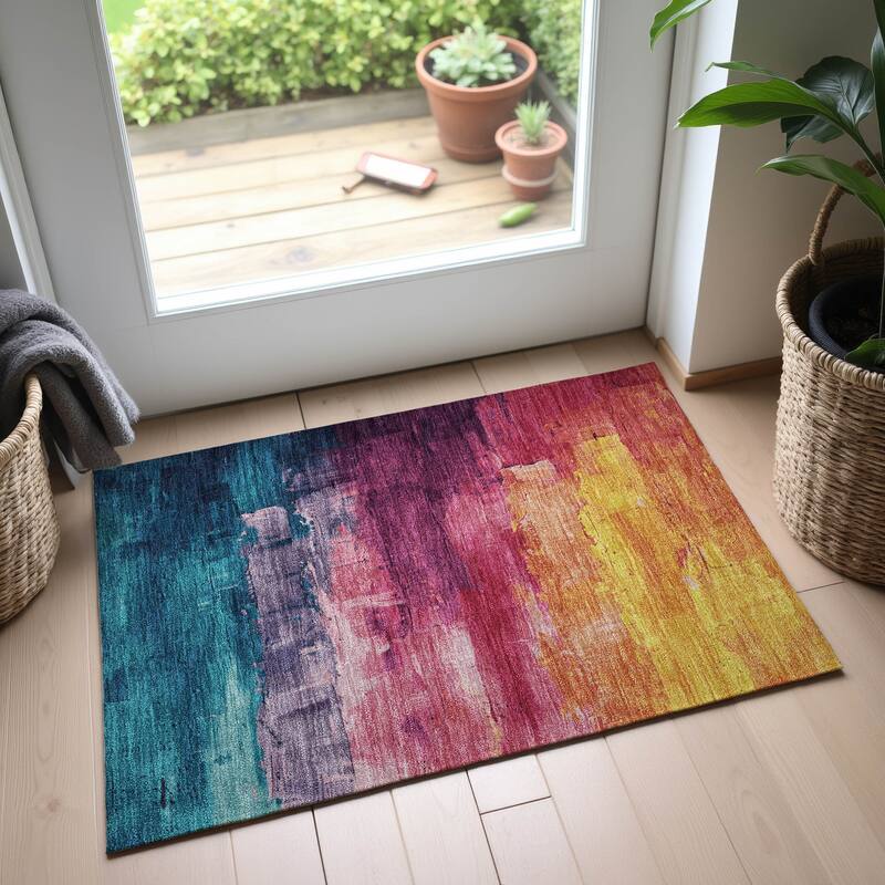Premium Washable Super Soft Modern Brushstrokes Mayfield Rug - Merlot - 1'8" x 2'6"