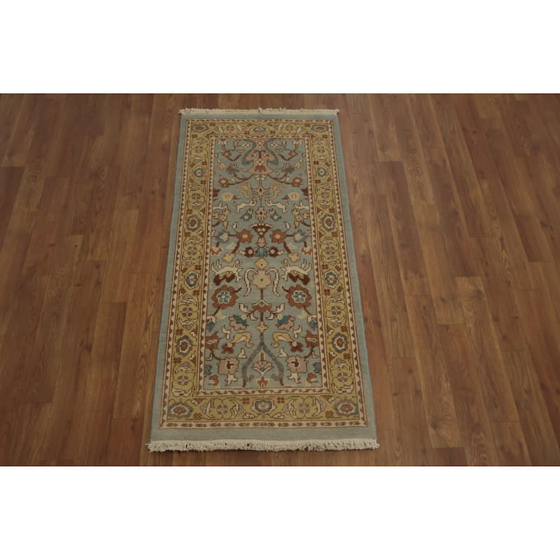 Hand Knotted Oriental 100% Wool Carpet Traditional Floral Navy Blue & Blues Ziegler Area Rug - 3' 11'' X 1' 11''