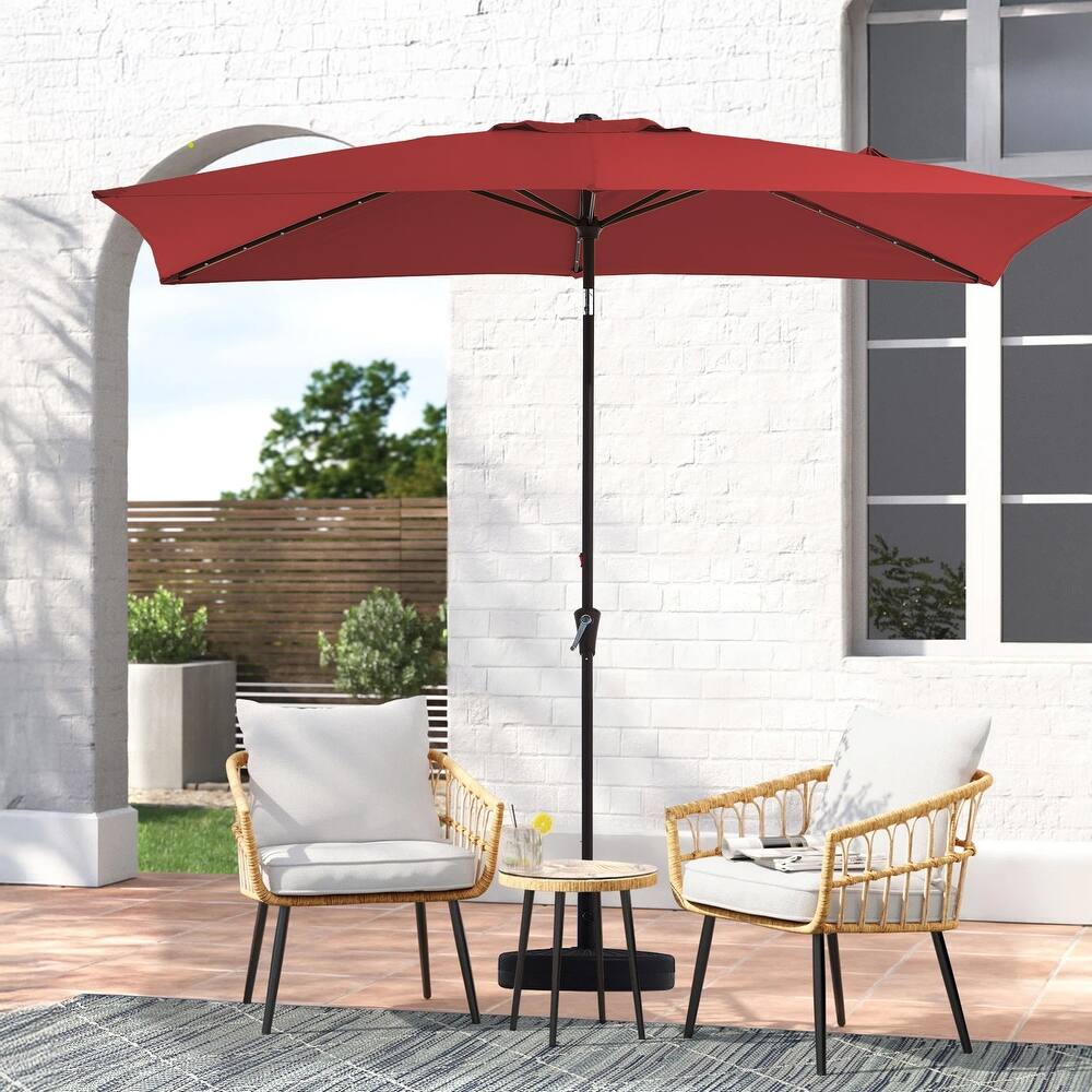 6.5*10ft Rectangular Patio Market Umbrella with LED Lights,Crank & Tilt