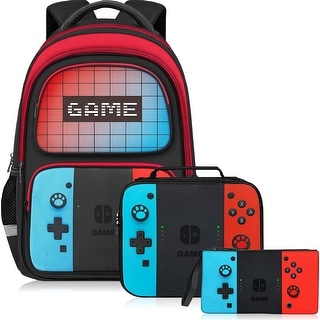 School Backpack for Boys - 3pcs Gamer Boys Backpack with Lunch Box