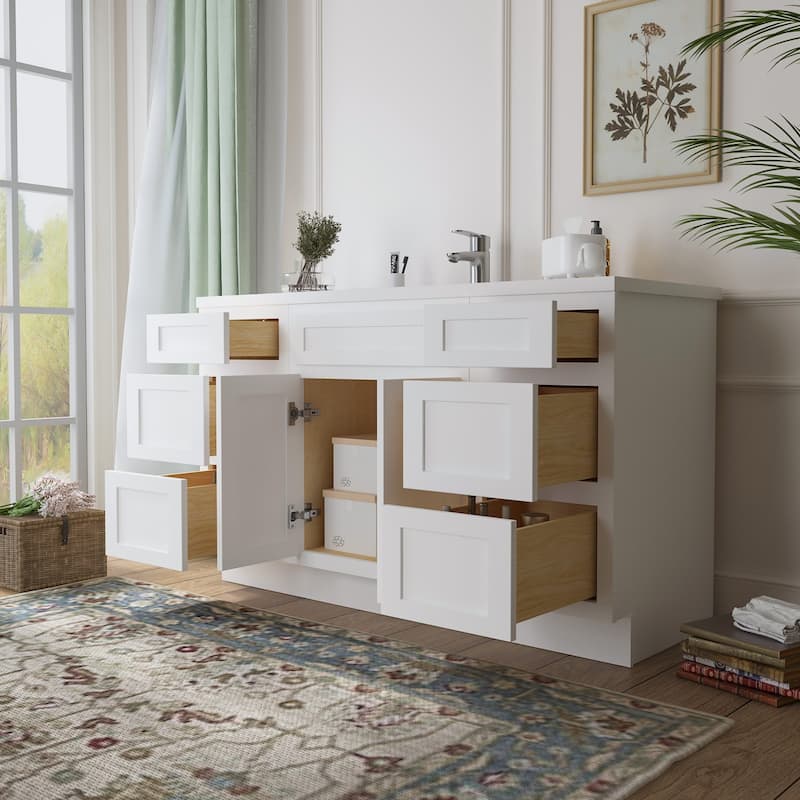 Vanity Art 54" Oak Freestanding Bathroom Vanity Cabinet without Top