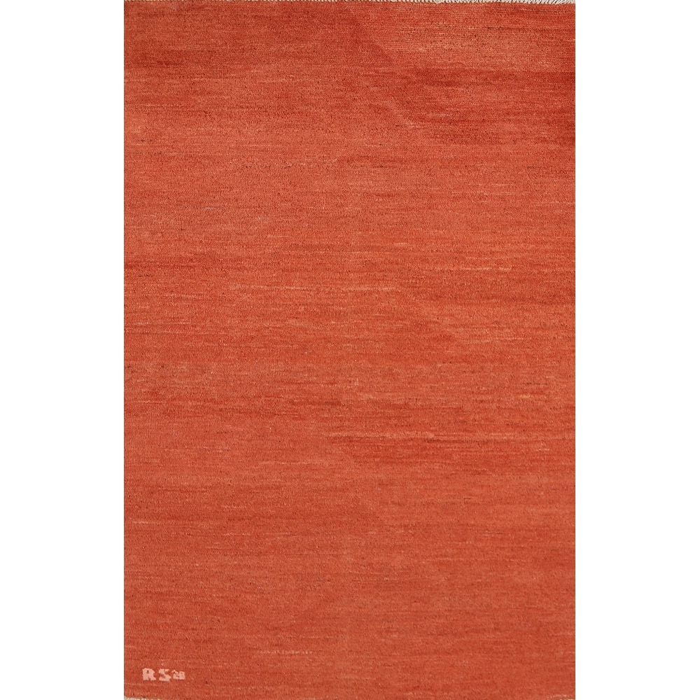 Orange Modern Gabbeh Oriental Foyer Rug Hand-Knotted Wool Carpet - 3'0"x 5'0"