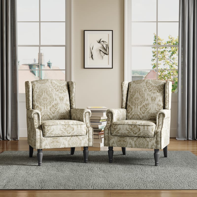 Upholstered Nailhead Trim Armchair Wingback Accent Chairs Set of 2 - White