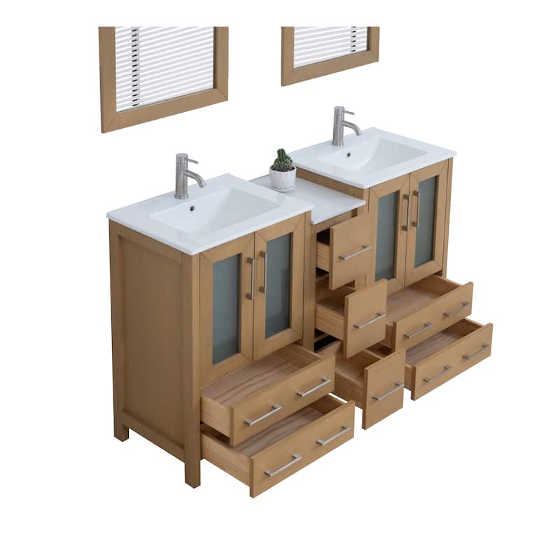 Vanity Art 60 in. Double Sink Bathroom Vanity with Top and Mirrors - 60 X 18.1 X 35.8