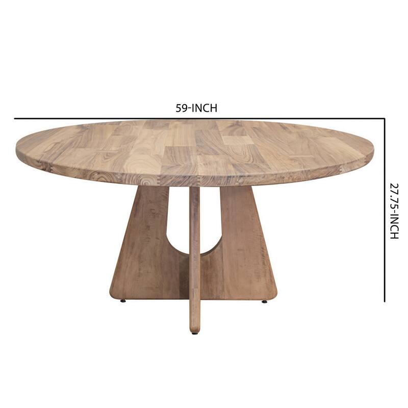 Umey 59 Inch Dining Table, Parota and Mango Wood Grains, Round Top, Brown