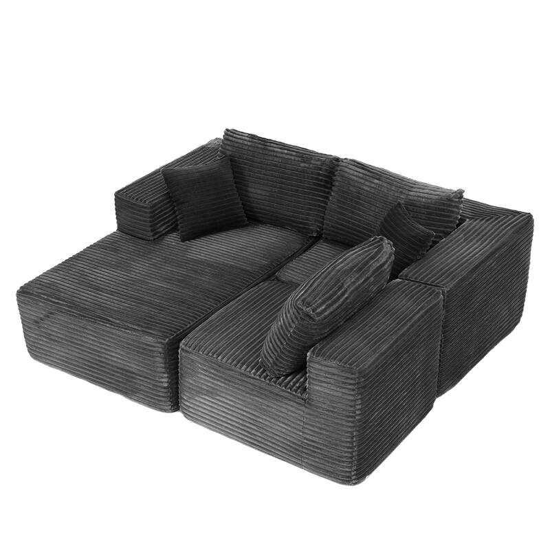 Dovelina Convertible Plush Corduroy Foam-Filled Sleeper Sofa Chaise for Living Room