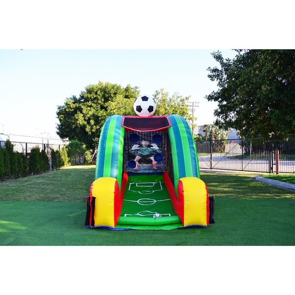 slide 2 of 12, HeroKiddo Inflatable Soccer Game with Air Blower & Foam Soccer Ball, Commercial Grade, Outdoor Play, 15oz PVC Vinyl, 90 LBS 14'L x 9'W x 12'H - Kids