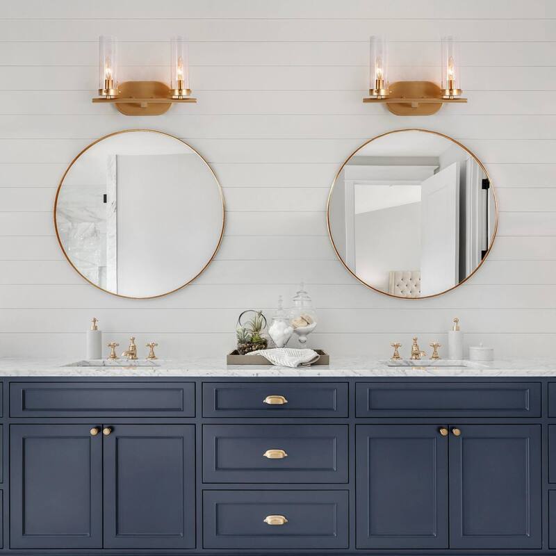 Modern Gold 3-Light Bathroom Vanity Light Cylinder Glass Wall Sconces